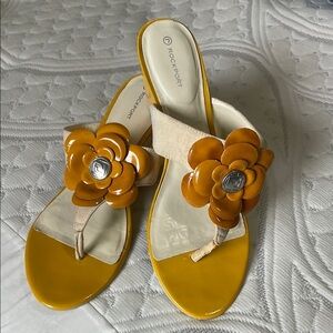 Rockport |adiPRENE by Adidas |Flower | Yellow|Wedge |T-Strap | Sandal | Size 8.5
